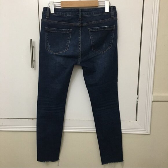 ACNE Studios Dark Wash Distressed Raw Hem Cropped Jeans - Picture 4 of 8